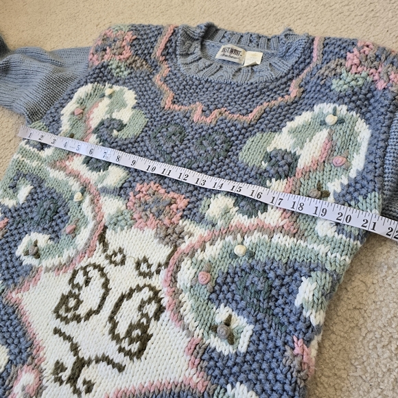 Vintage East West Cottagecore Blue Floral Swirl Sweater Womens Size Large - Picture 4 of 9